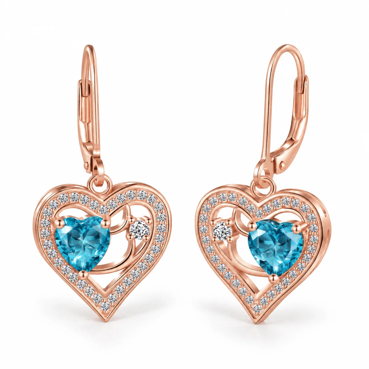 Earring-code5-5 گوشواره نقره عیار 925 نقرینو مدل قلب با سنگ کوبیک کد 5 - تصویر 1