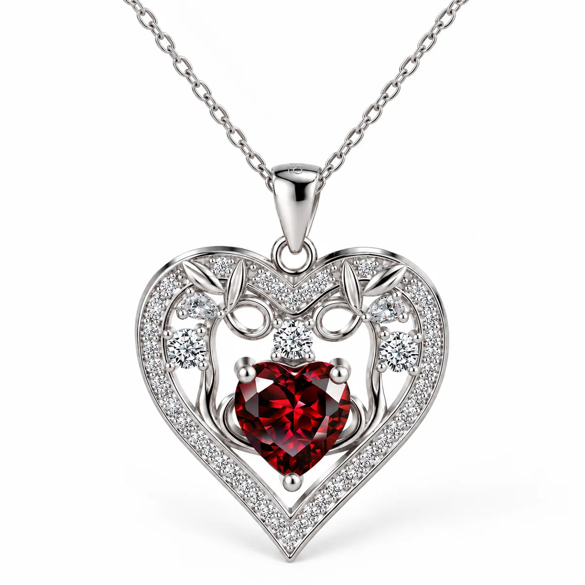 Neck-Love-Code11 گردنبند نقره عیار 925 نقرینو مدل قلب با سنگ کوبیک کد 11 - تصویر 1