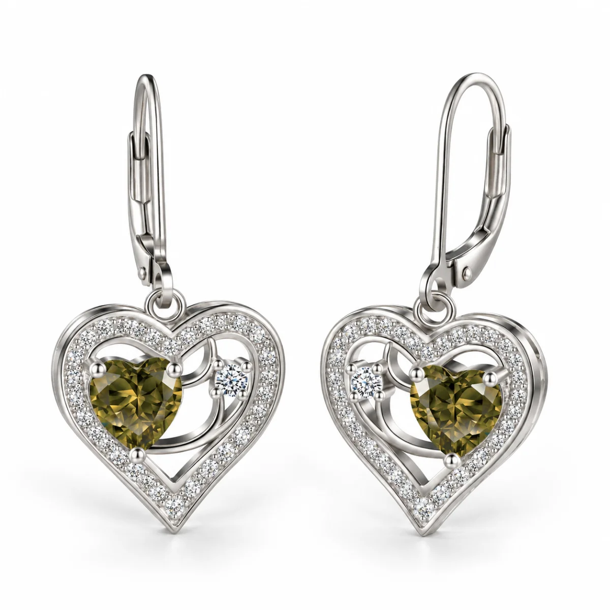earring-code10-10 گوشواره نقره عیار 925 نقرینو مدل قلب با سنگ کوبیک کد 10 - تصویر 1