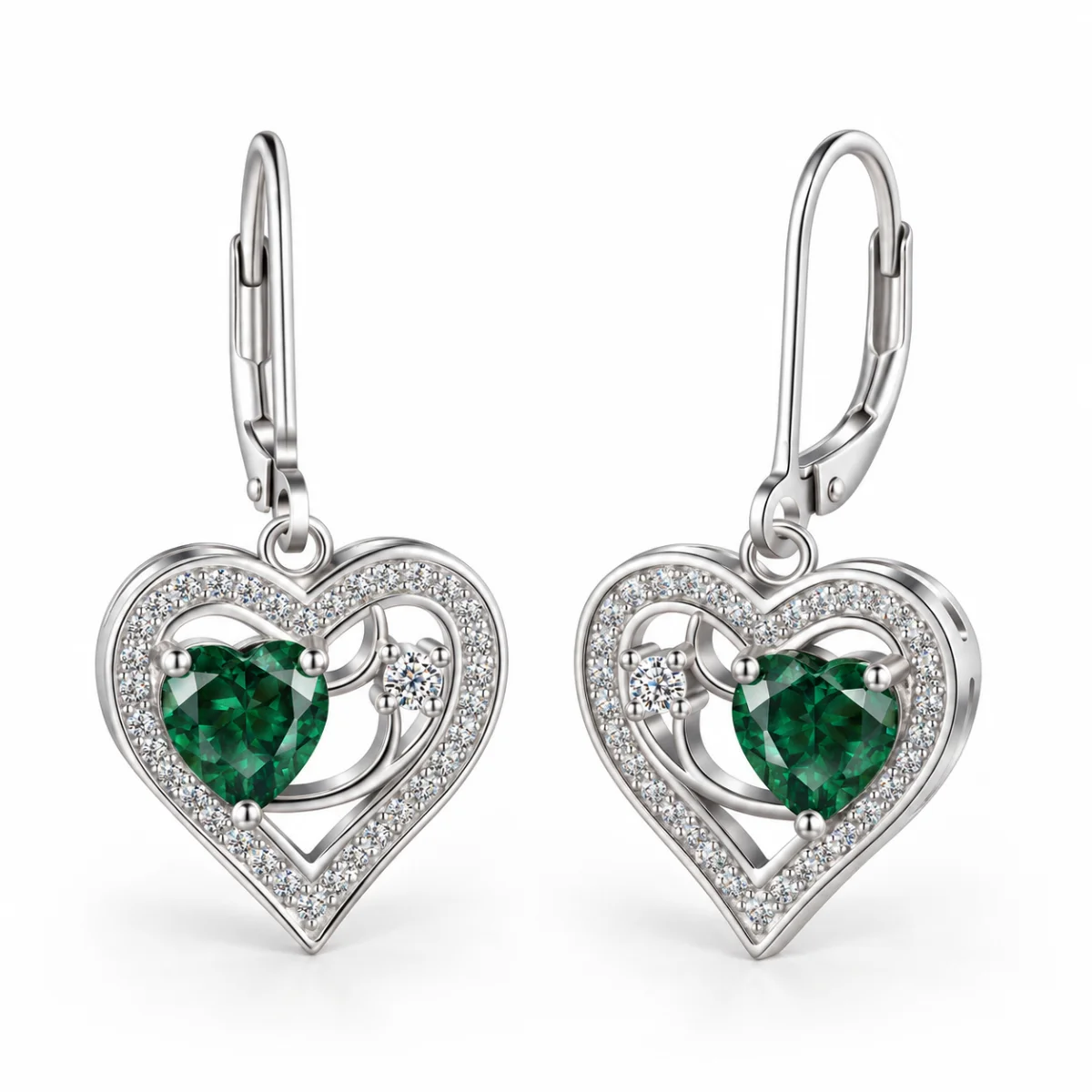 earring-code11-11 گوشواره نقره عیار 925 نقرینو مدل قلب با سنگ کوبیک کد 11 - تصویر 1