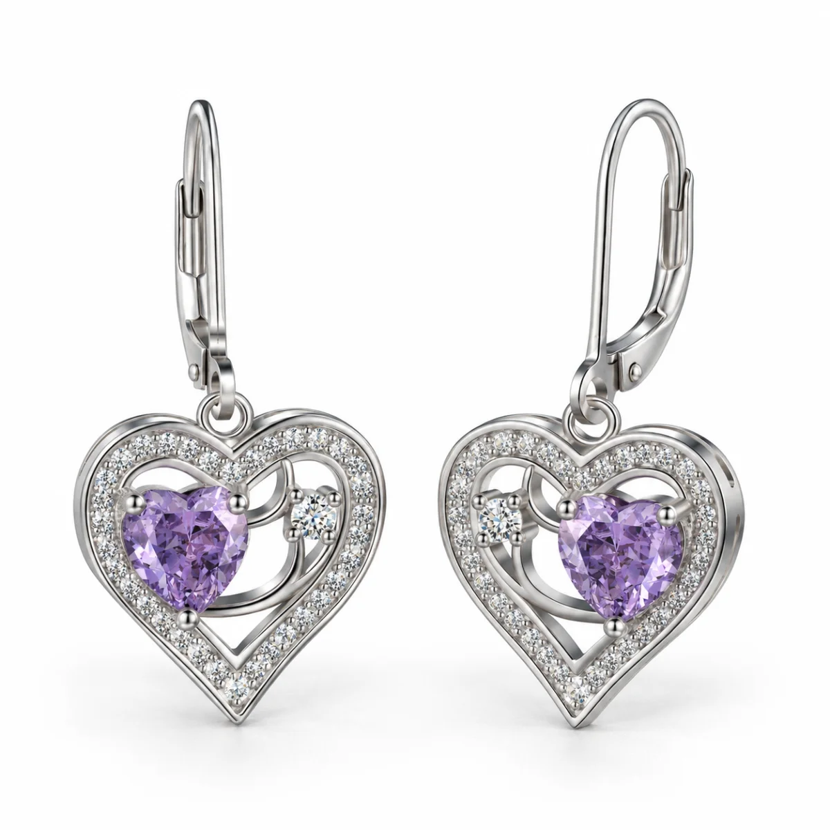 earring-code12-12 گوشواره نقره عیار 925 نقرینو مدل قلب با سنگ کوبیک کد 12 - تصویر 1