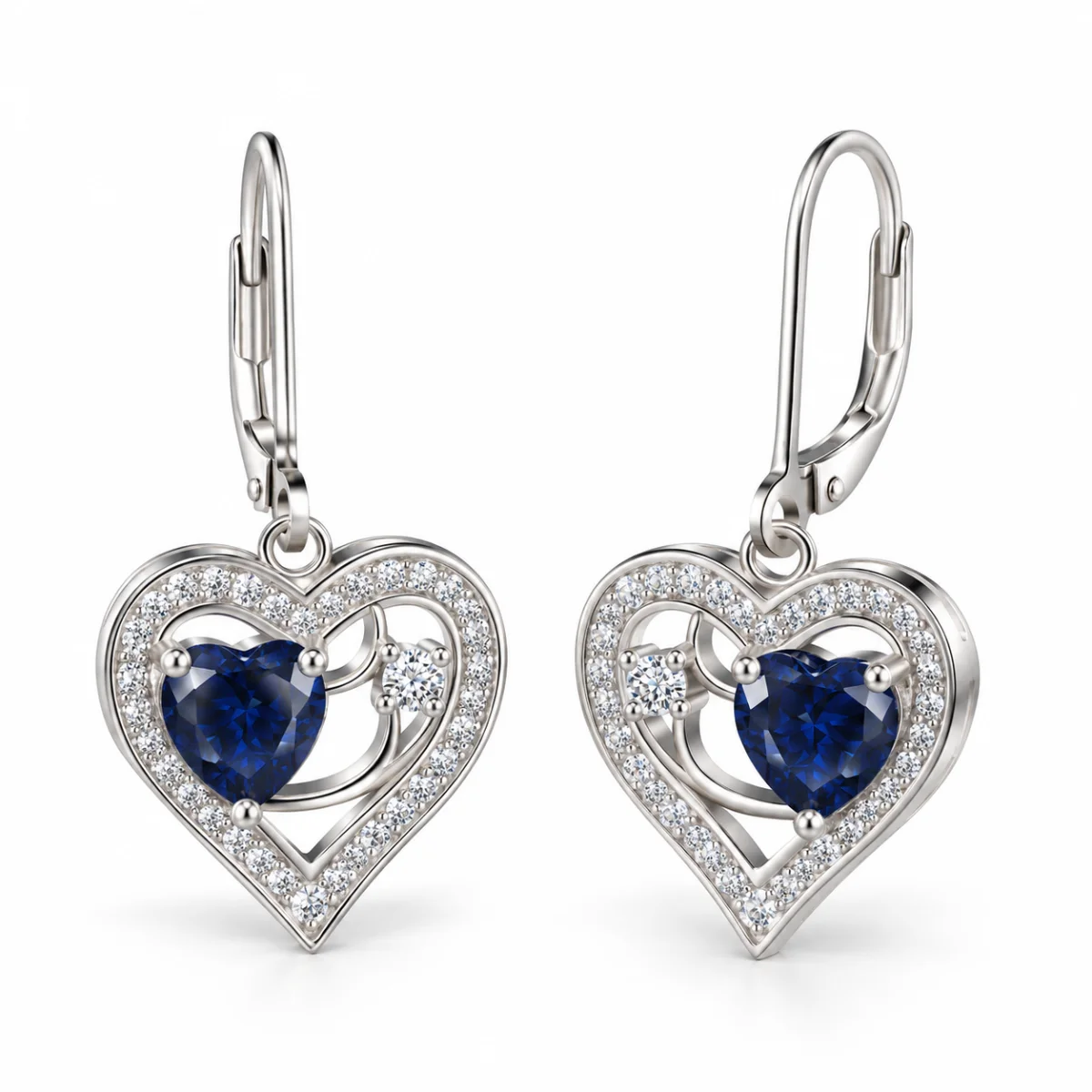 earring-code15 گوشواره نقره عیار 925 نقرینو مدل قلب با سنگ کوبیک کد 15 - تصویر 1