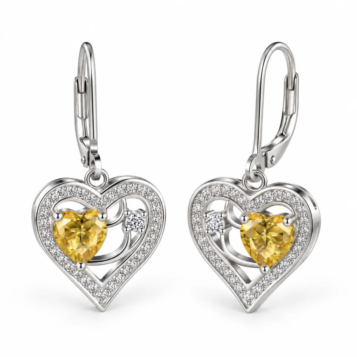 earring-code16 گوشواره نقره عیار 925 نقرینو مدل قلب با سنگ کوبیک کد 16 - تصویر 1