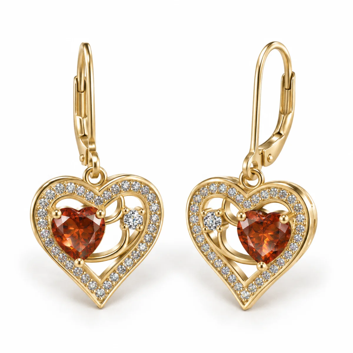 earrings-code19-19 گوشواره نقره عیار 925 نقرینو مدل قلب با سنگ کوبیک کد 19 - تصویر 1