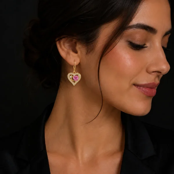 گوشواره نقره عیار 925 نقرینو مدل قلب با سنگ کوبیک کد 21 - تصویر 2