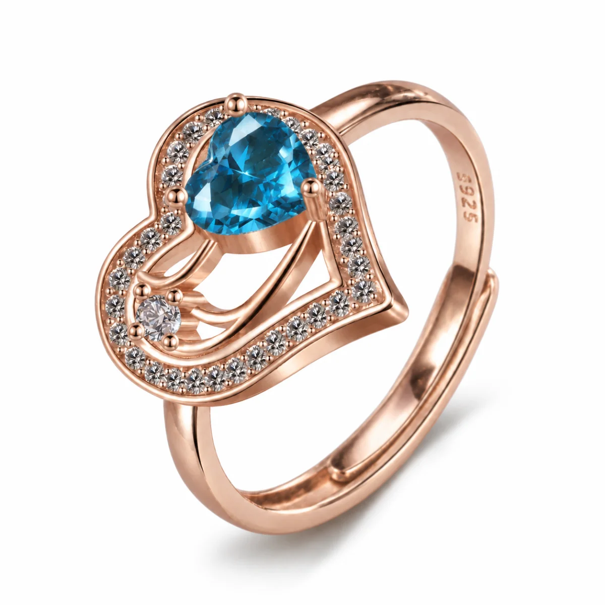 ring-code11 انگشتر نقره عیار 925 نقرینو مدل قلب با سنگ کوبیک کد 11 - تصویر 1
