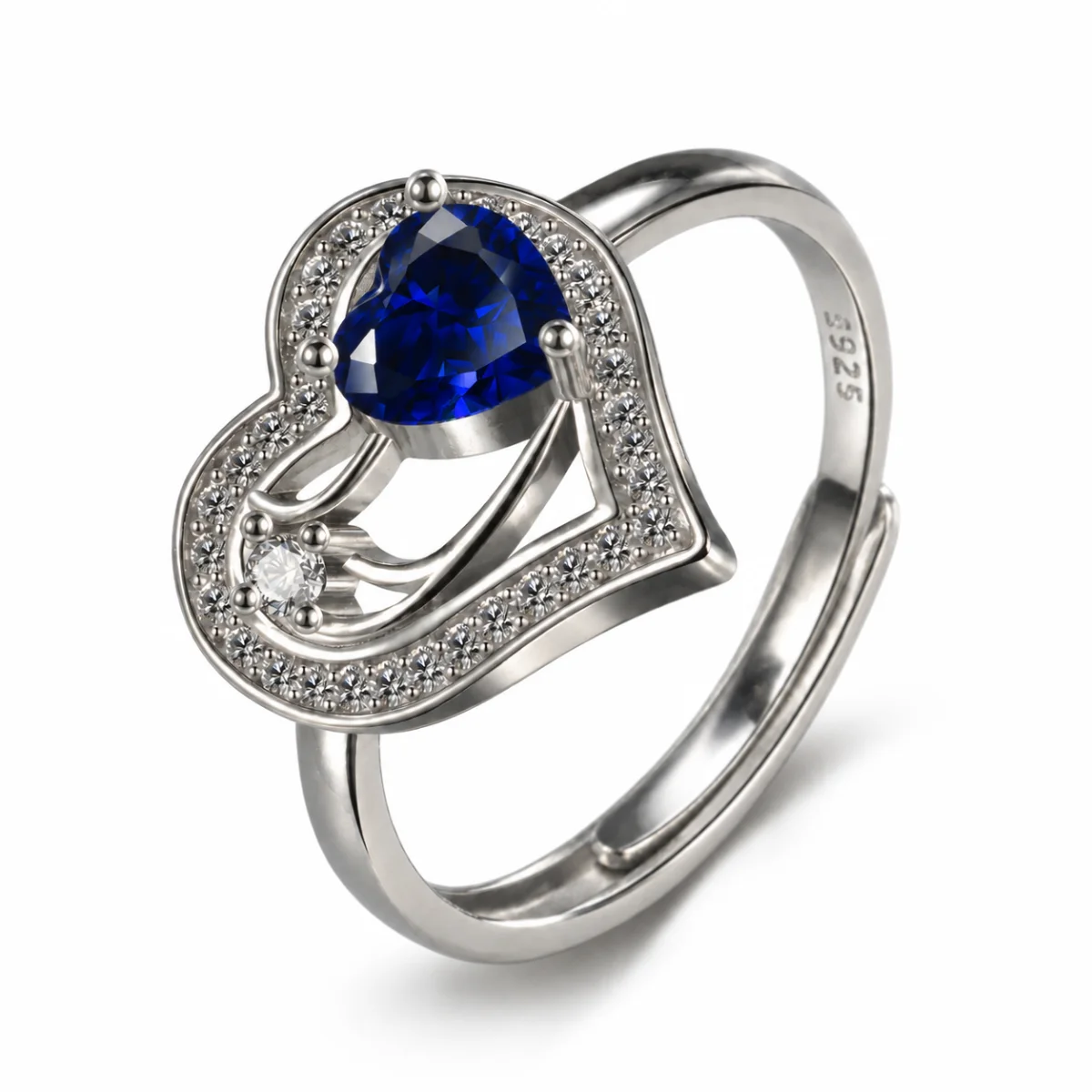 ring-code15 انگشتر نقره عیار 925 نقرینو مدل قلب با سنگ کوبیک کد 15 - تصویر 1