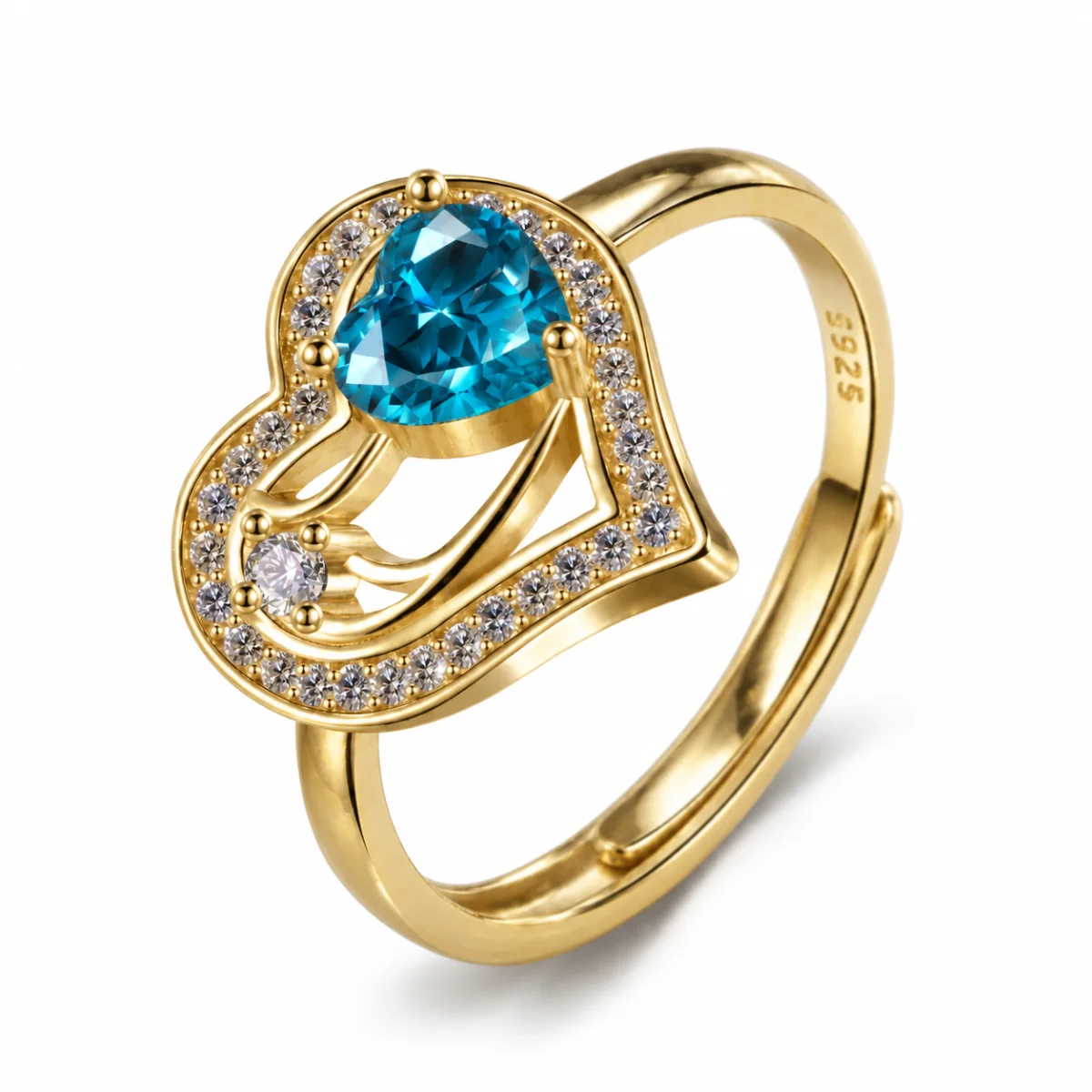 ring-code3 انگشتر نقره عیار 925 نقرینو مدل قلب با سنگ کوبیک کد 3 - تصویر 1