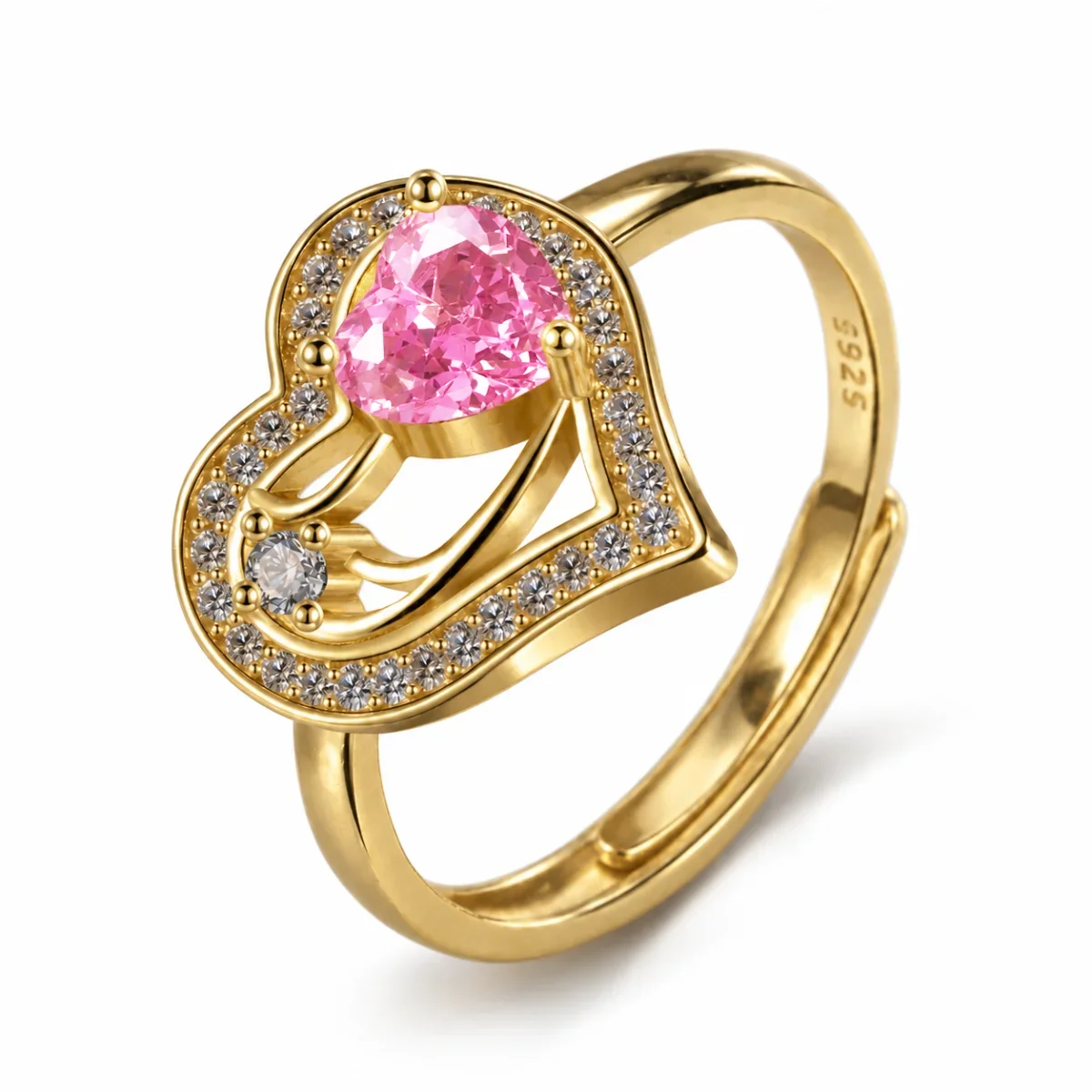 ring-code5-1 انگشتر نقره عیار 925 نقرینو مدل قلب با سنگ کوبیک کد 5 - تصویر 1