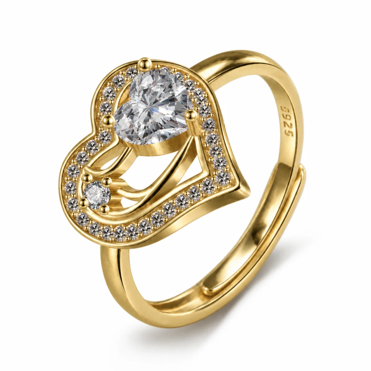 ring-code6 انگشتر نقره عیار 925 نقرینو مدل قلب با سنگ کوبیک کد 6 - تصویر 1